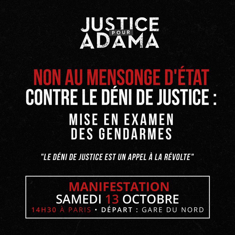 Justice pour Adama - manifestation samedi 13 octobre