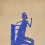 Man in a blue chair with a pipe, Bill Traylor