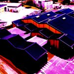 Vue aérienne colorée des batiments d'un Esat